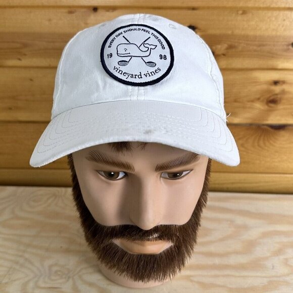 Vineyard Vines Hat Cap Mens Adjustable Back White Spellout Whale Logo Dad - Picture 1 of 6
